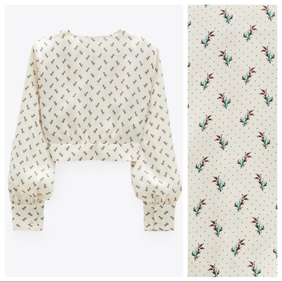 NWT. Zara Cream Floral Print Satin Effect Blouse/Top. Size XL. - Picture 3 of 6